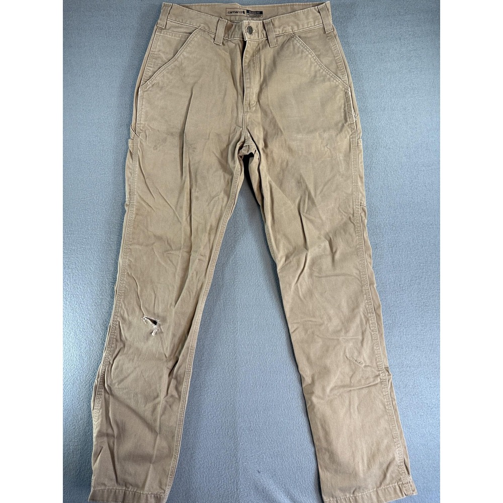 Carhartt Pants Mens 31x34 Beige Relaxed Fit Canvas Carpenter Workwear FLAW